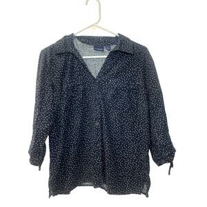 Gloria Vanderbilt Polka Dot Button Up Long Sleeve Top Size M